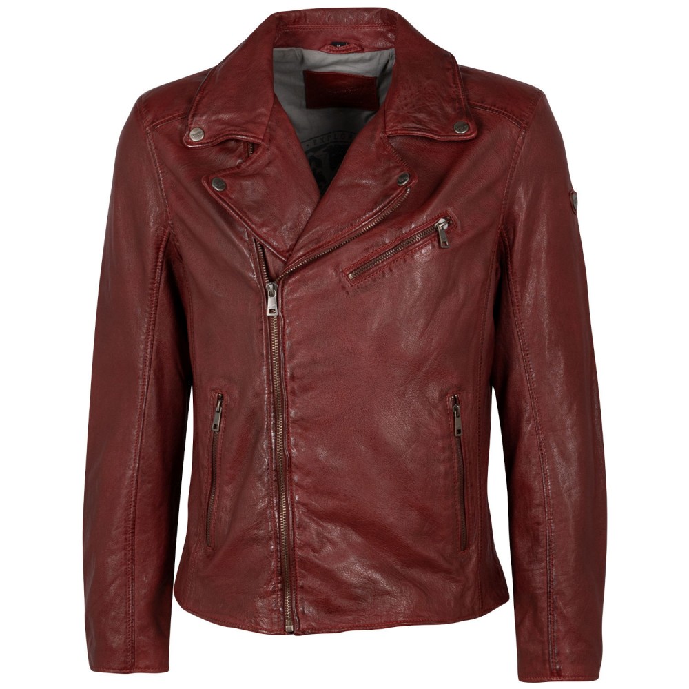 Geaca de Piele Barbati Mauritius Rosu Inchis MMKunro - readytowear