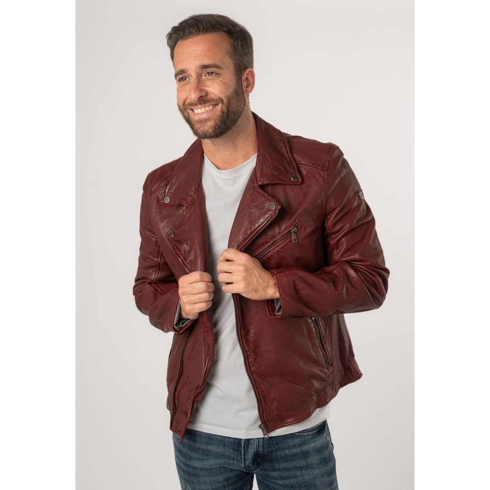 Geaca de Piele Barbati Mauritius Rosu Inchis MMKunro - readytowear