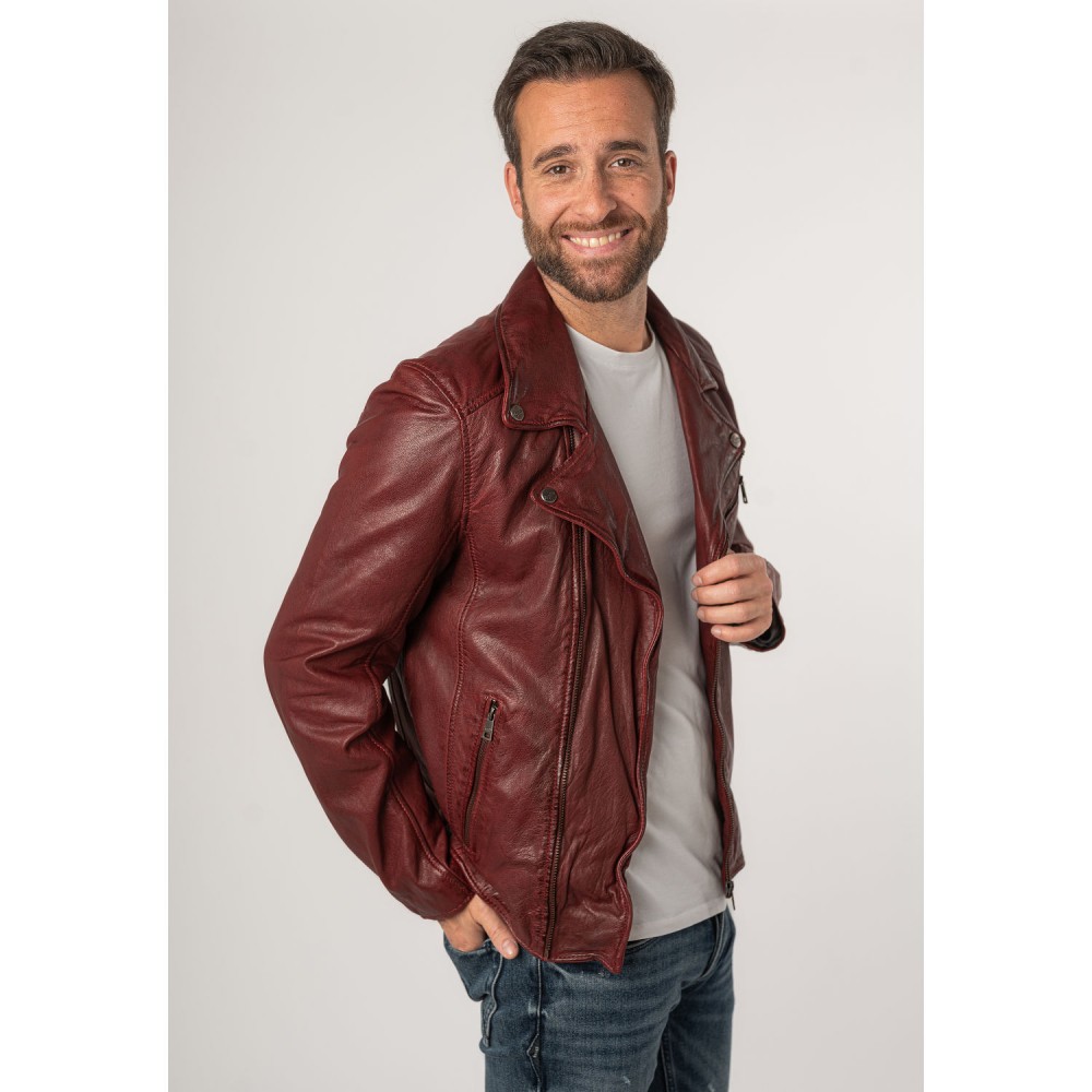 Geaca de Piele Barbati Mauritius Rosu Inchis MMKunro - readytowear