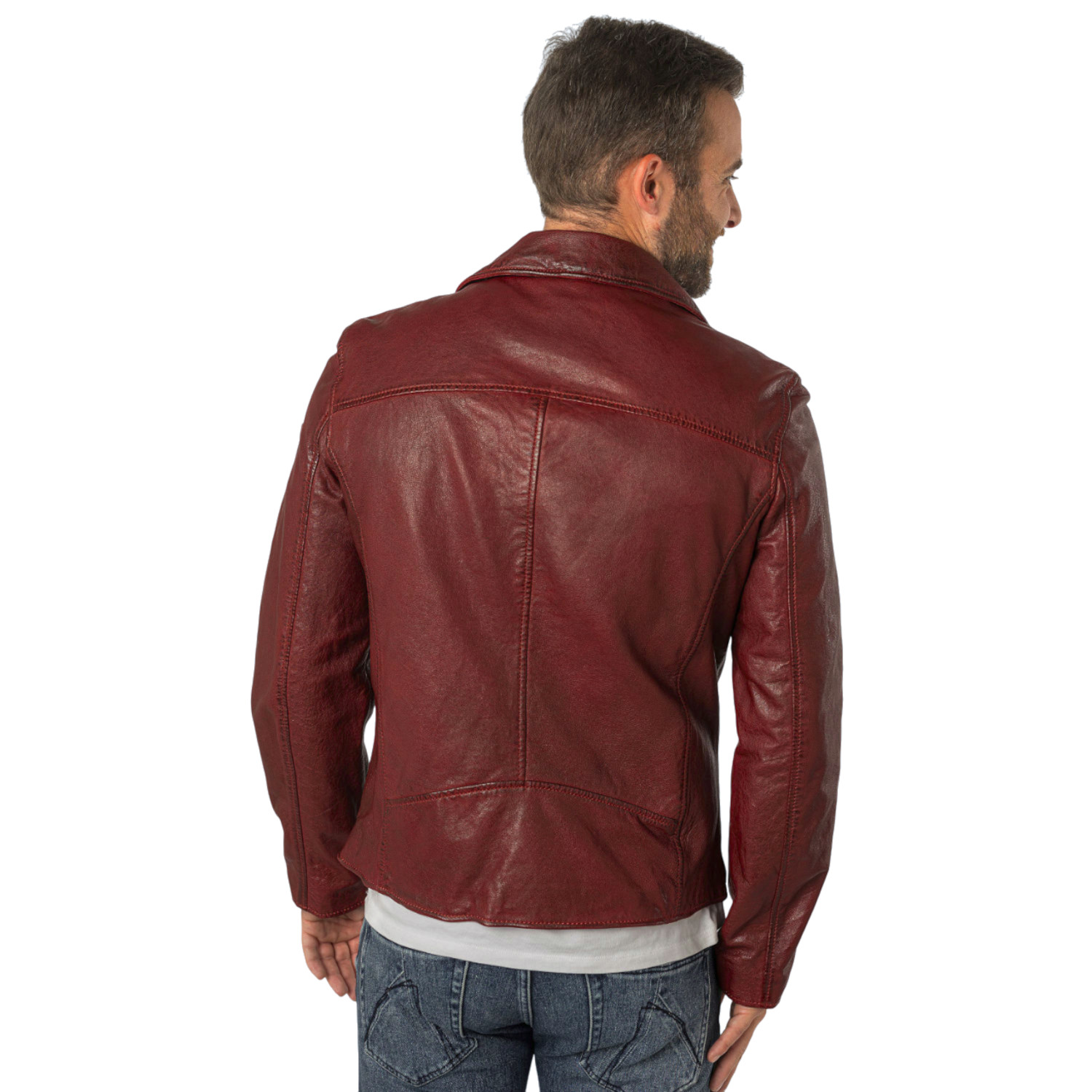 Geaca de Piele Barbati Mauritius Rosu Inchis MMKunro – Geci de Piele