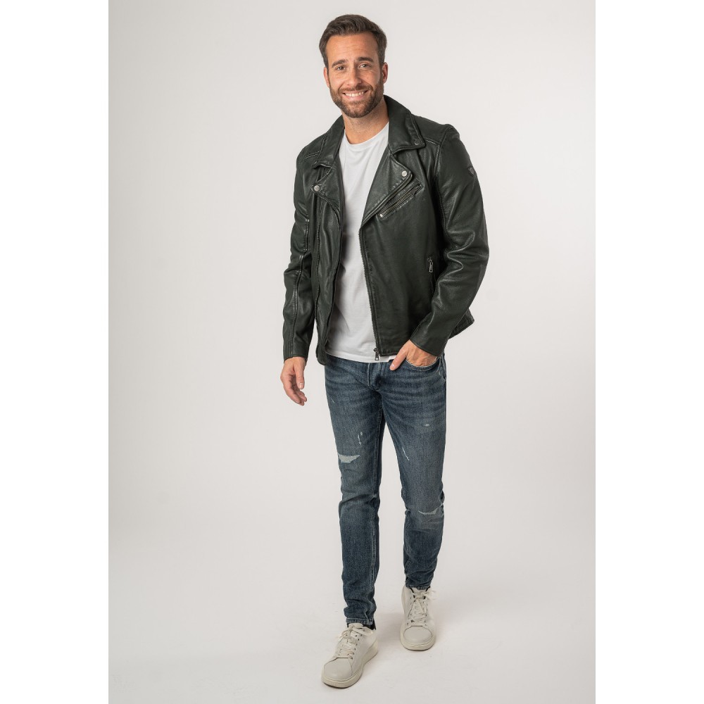 Geaca de Piele Barbati Mauritius Verde Inchis MMKunro - readytowear