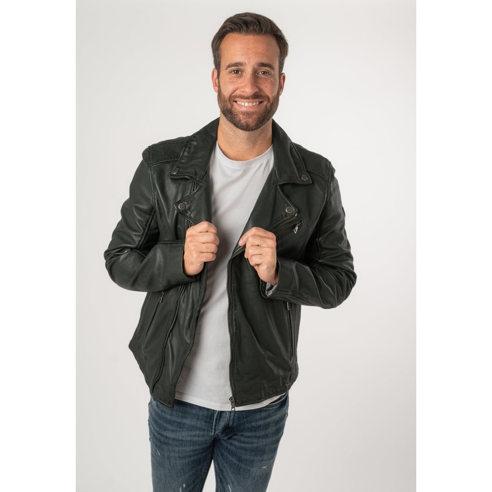 Geaca de Piele Barbati Mauritius Verde Inchis MMKunro - readytowear