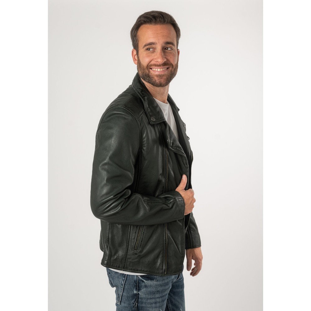 Geaca de Piele Barbati Mauritius Verde Inchis MMKunro - readytowear