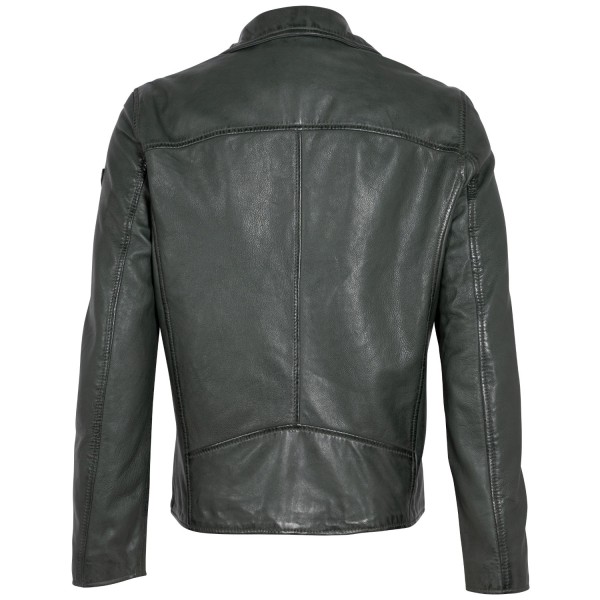Geacă pentru bărbați Mauritius MMKunro, verde închis – biker cu fermoar asimetric și guler cu rever cu capse decorative — fotografia 4