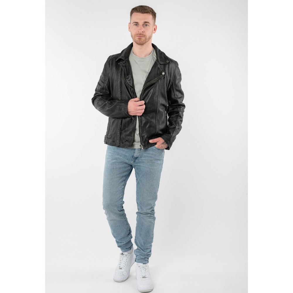 Geaca de Piele Barbati Mauritius Negru Vintage MMLario