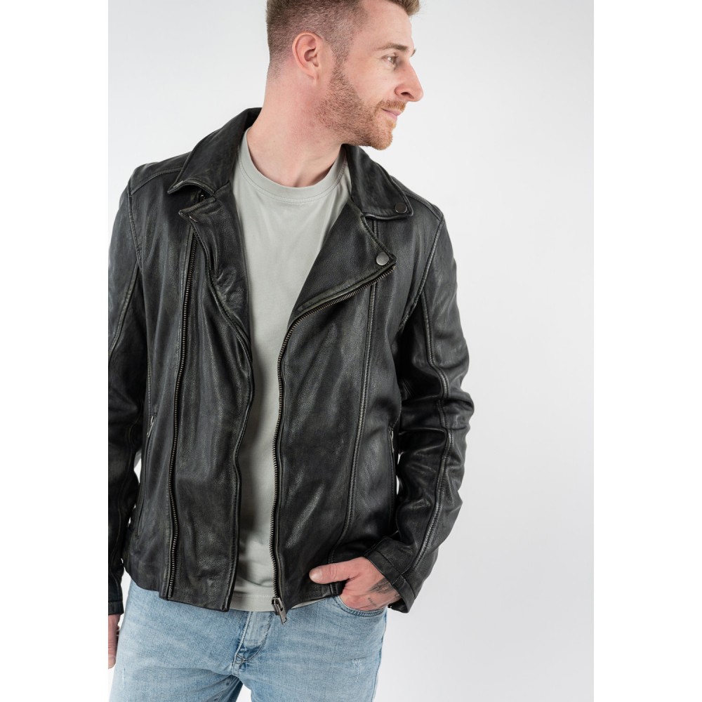 Geaca de Piele Barbati Mauritius Negru Vintage MMLario