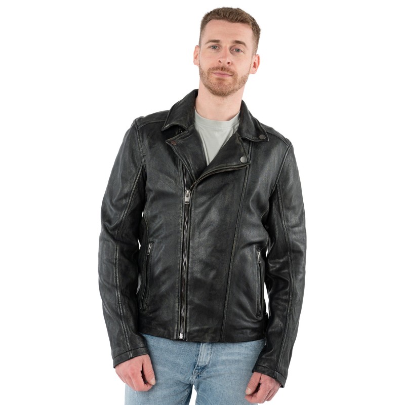 Geaca de Piele Barbati Mauritius Negru Vintage MMLario – Geci de Piele