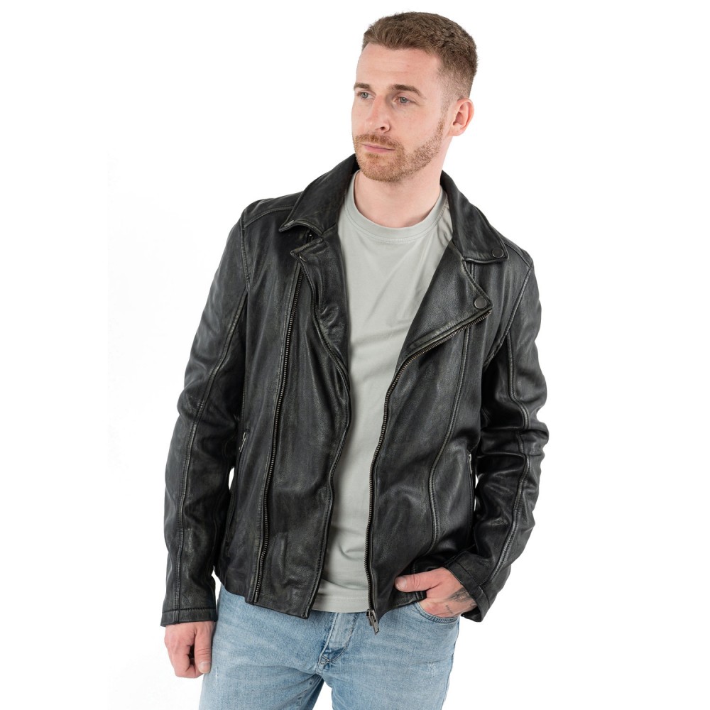 Geaca de Piele Barbati Mauritius Negru Vintage MMLario Geaca de Piele Barbati Mauritius Negru Vintage MMLario