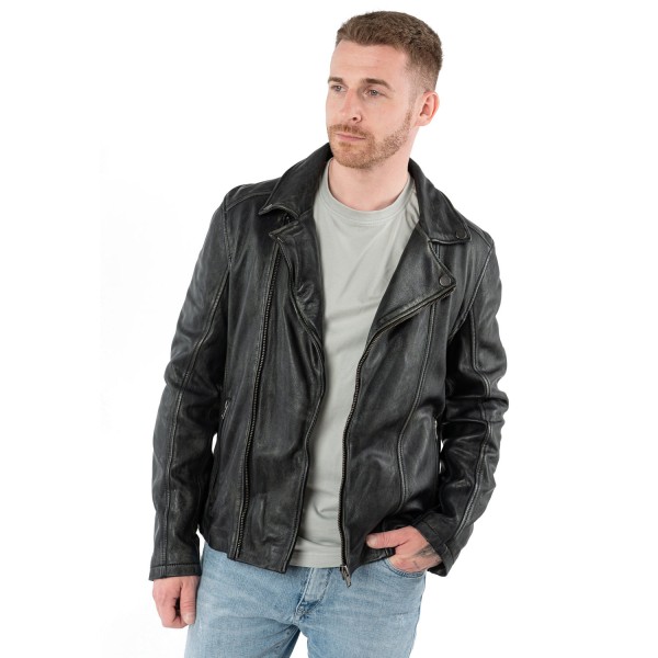 Geaca de Piele Barbati Mauritius Negru Vintage MMLario