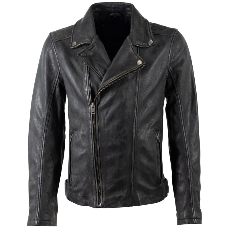 Geaca de Piele Barbati Mauritius Negru Vintage MMLario – Geci de Piele