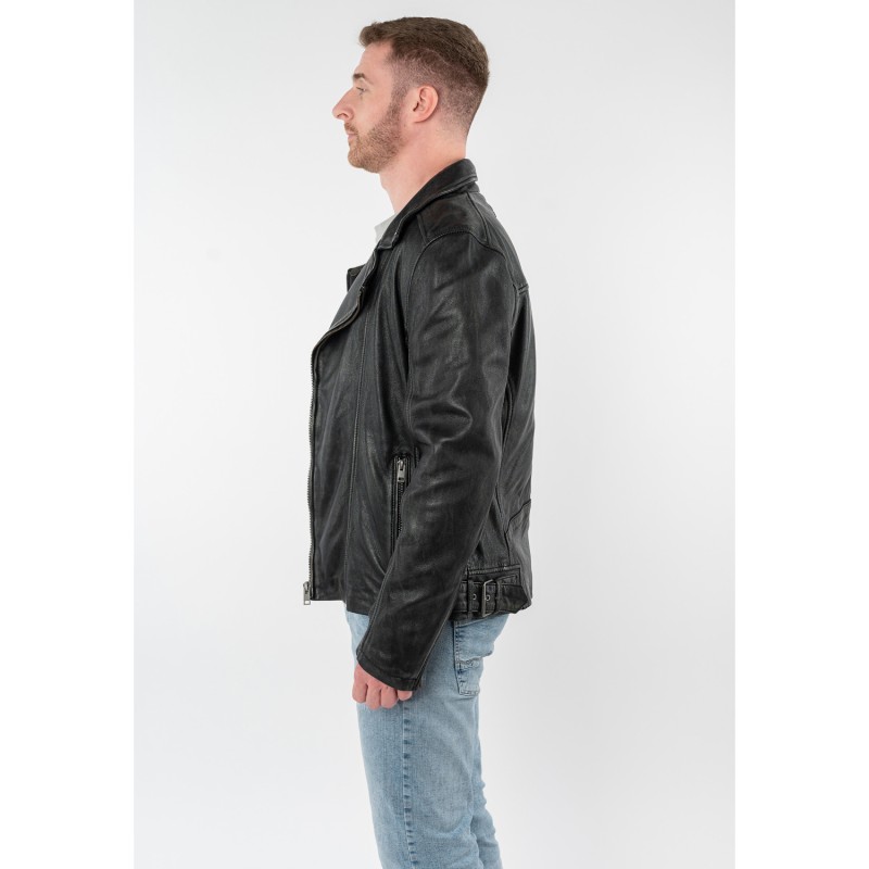 Geaca de Piele Barbati Mauritius Negru Vintage MMLario – Geci de Piele