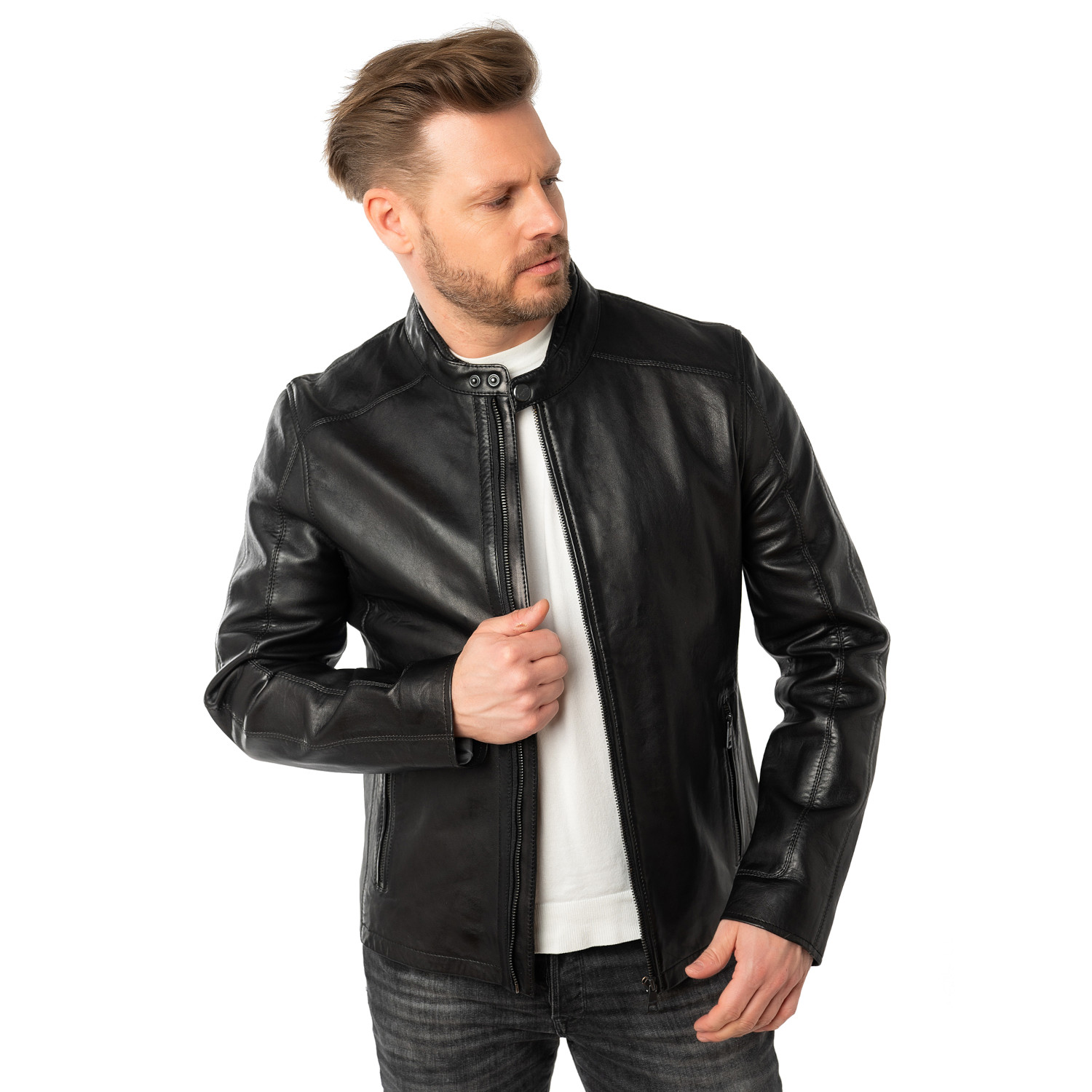 Geaca de Piele Barbati Mauritius Neagra MMMayko – Black Friday