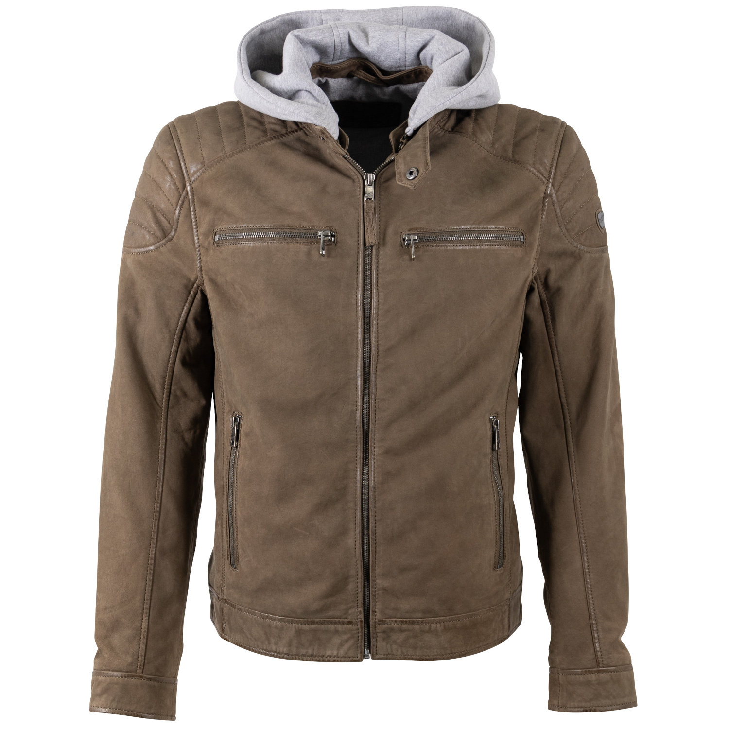 Geacă de piele biker bărbați Mauritius MMMintos olive închis cu glugă detașabilă