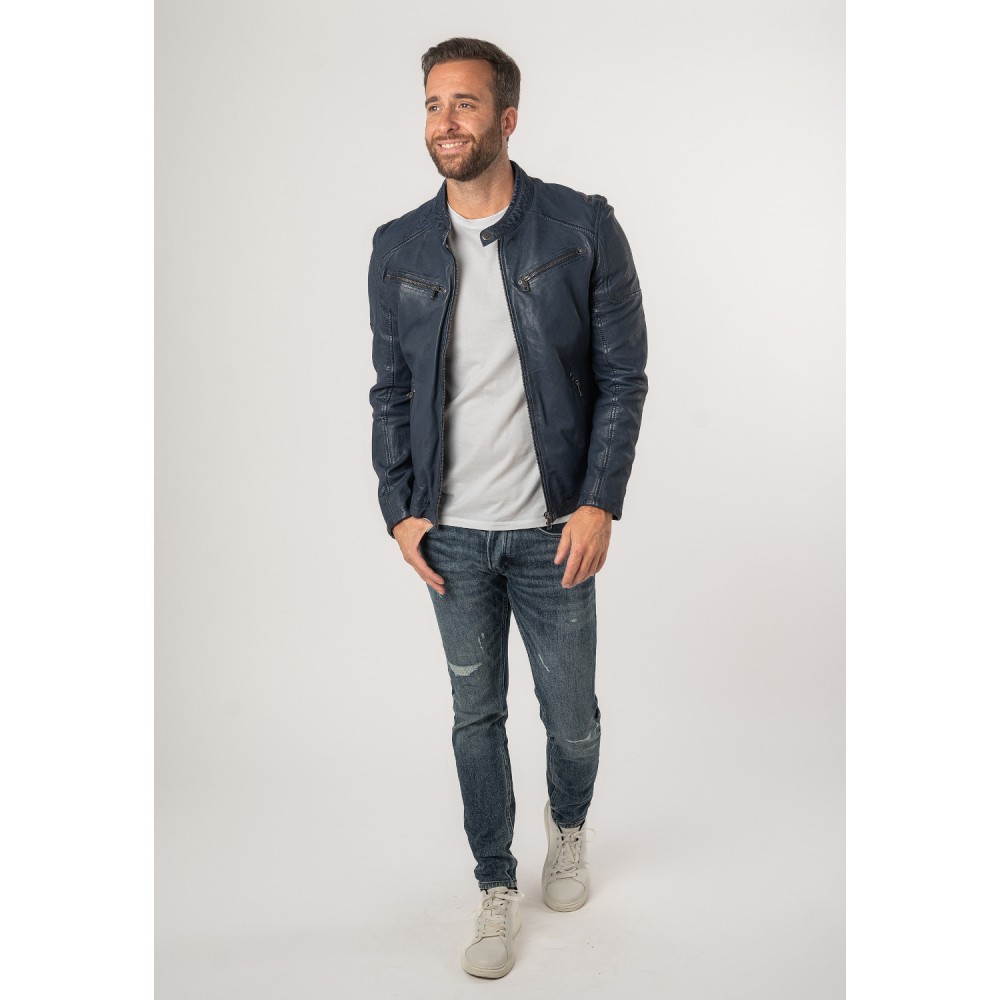 Geaca de Piele Barbati Mauritius Albastru Inchis MMMorkin - readytowear