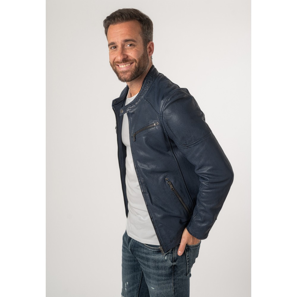 Geaca de Piele Barbati Mauritius Albastru Inchis MMMorkin - readytowear