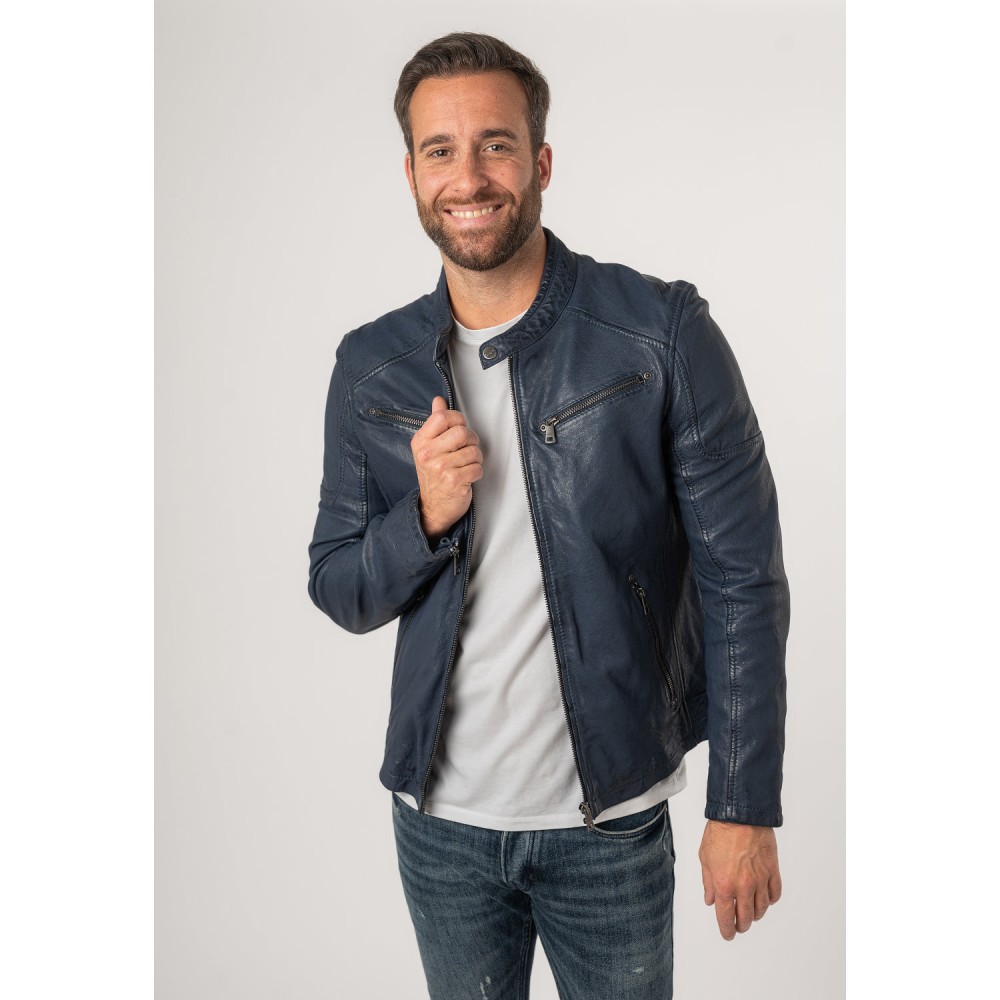 Geaca de Piele Barbati Mauritius Albastru Inchis MMMorkin - readytowear