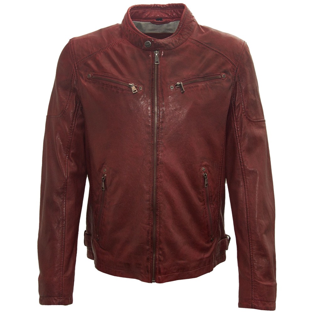 Geaca de Piele Barbati Mauritius Rosu Inchis MMMorkin - readytowear