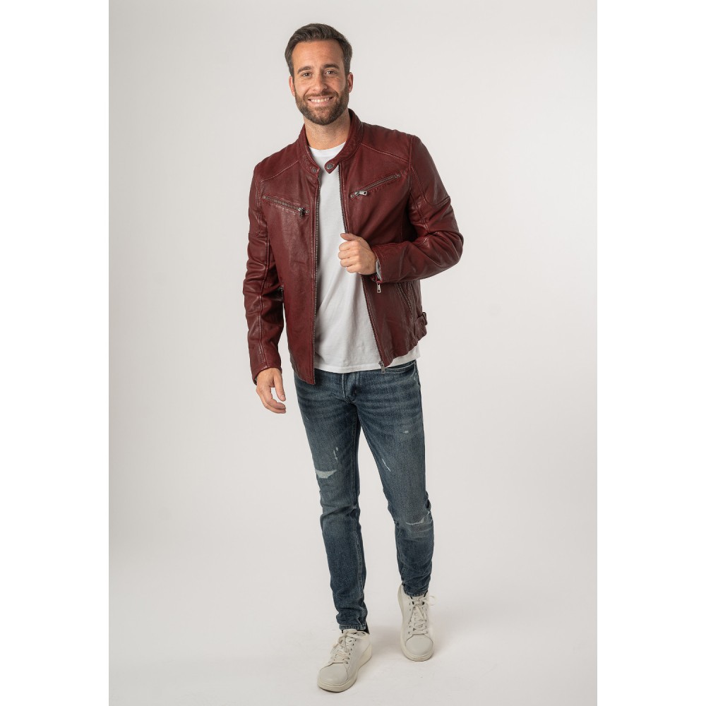 Geaca de Piele Barbati Mauritius Rosu Inchis MMMorkin - readytowear