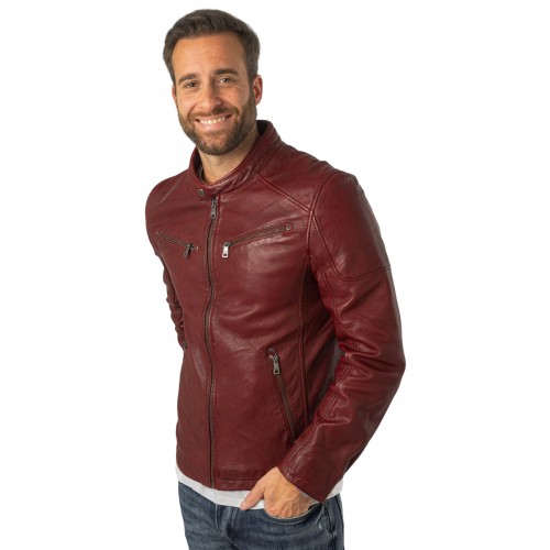 Geaca de Piele Barbati Mauritius Rosu Inchis MMMorkin