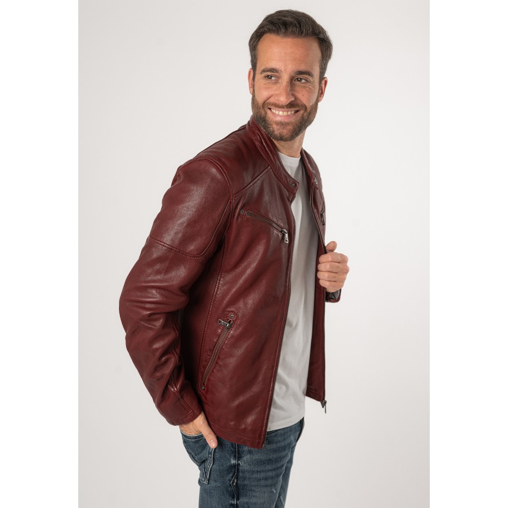 Geaca de Piele Barbati Mauritius Rosu Inchis MMMorkin - readytowear