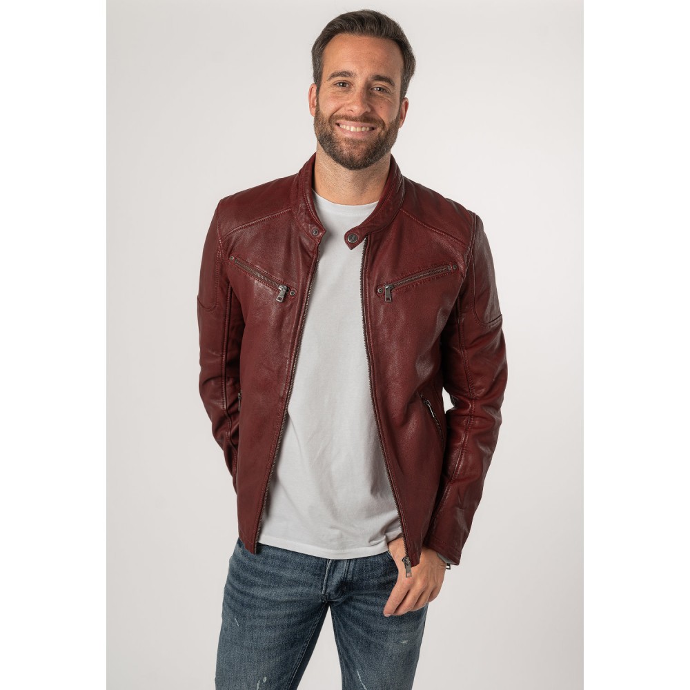 Geaca de Piele Barbati Mauritius Rosu Inchis MMMorkin - readytowear