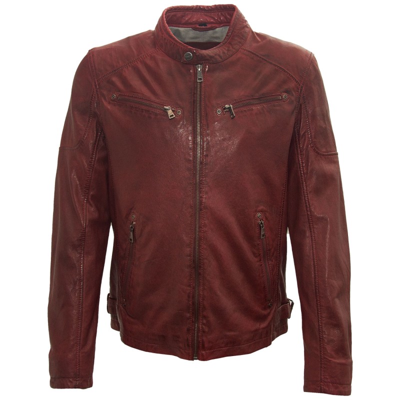 Geaca de Piele Barbati Mauritius Rosu Inchis MMMorkin – Geci de Piele