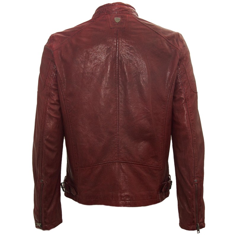 Geaca de Piele Barbati Mauritius Rosu Inchis MMMorkin – Geci de Piele