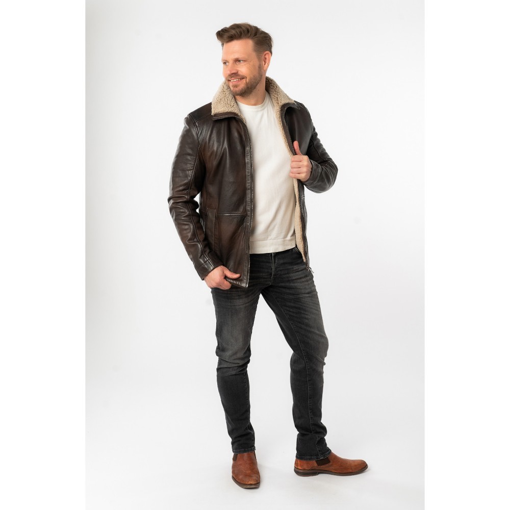 Geaca de Iarna din Piele Barbati Mauritius Maro Antic MMNuuko - readytowear