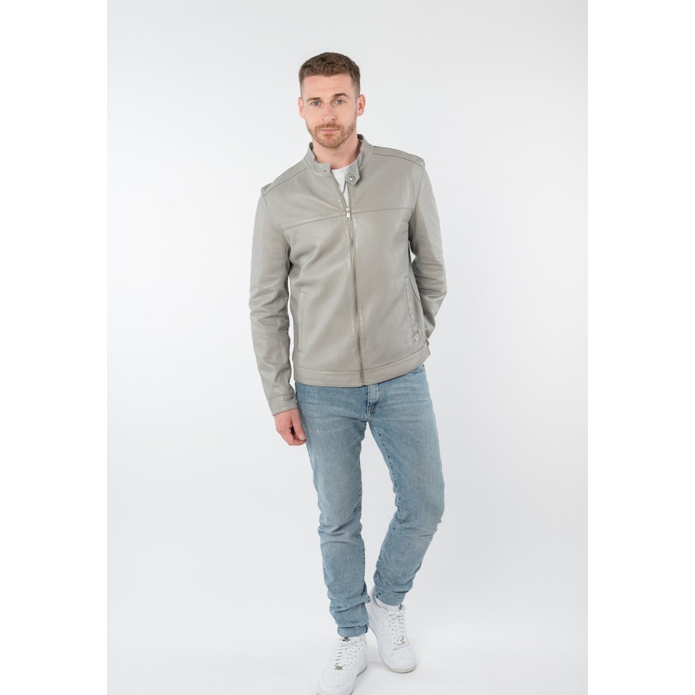 Geaca de Piele Barbati Mauritius Gri Argintiu MMOrlando