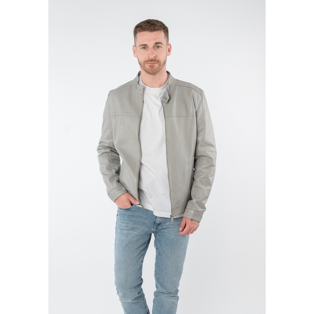 Geaca de Piele Barbati Mauritius Gri Argintiu MMOrlando