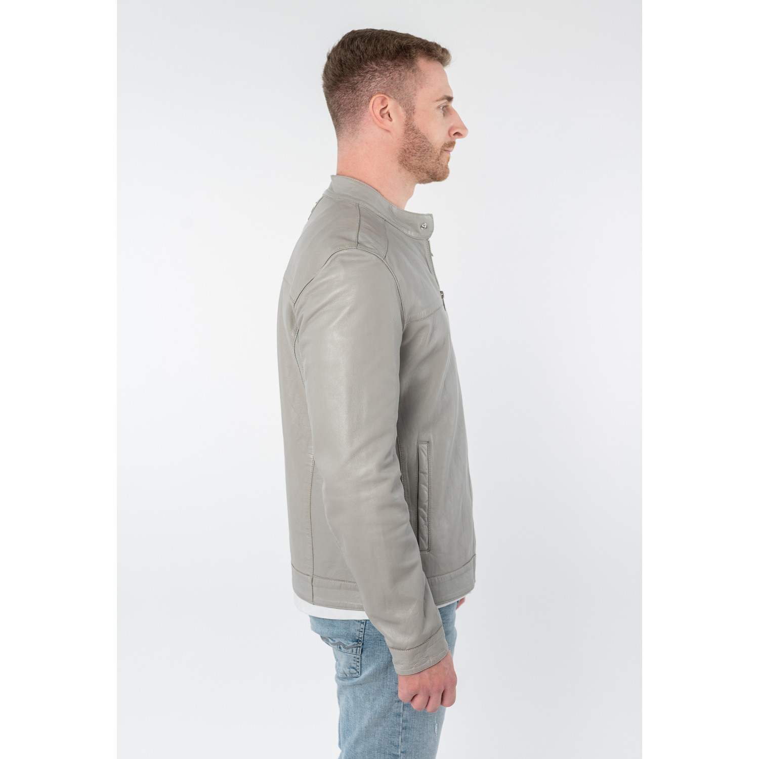 Geaca de Piele Barbati Mauritius Gri Argintiu MMOrlando – Geci de Piele