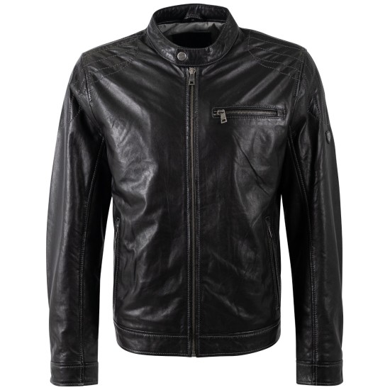 Geaca de Piele Barbati Mauritius Neagra MMOrvay