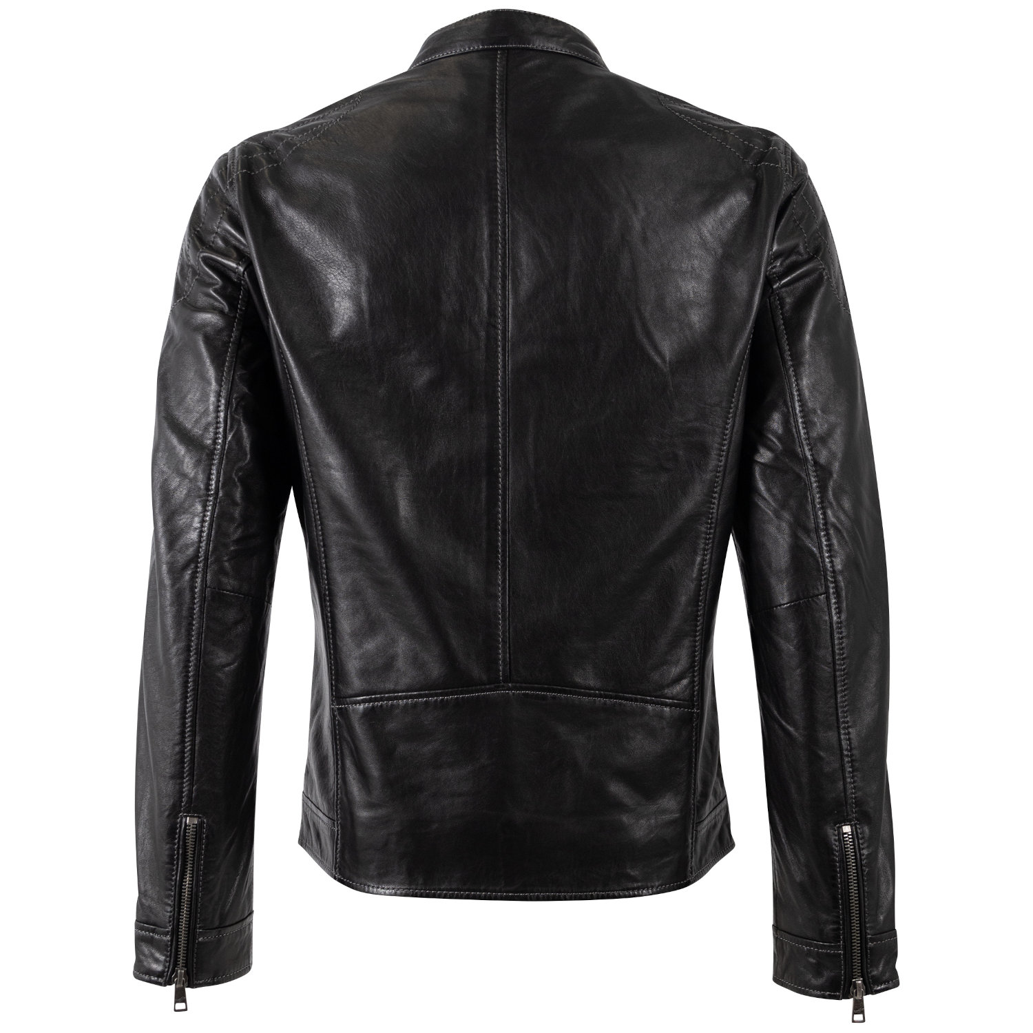Geacă de piele biker bărbați Mauritius MMOrvay neagră cu umeri matlasați și fermoare metalice