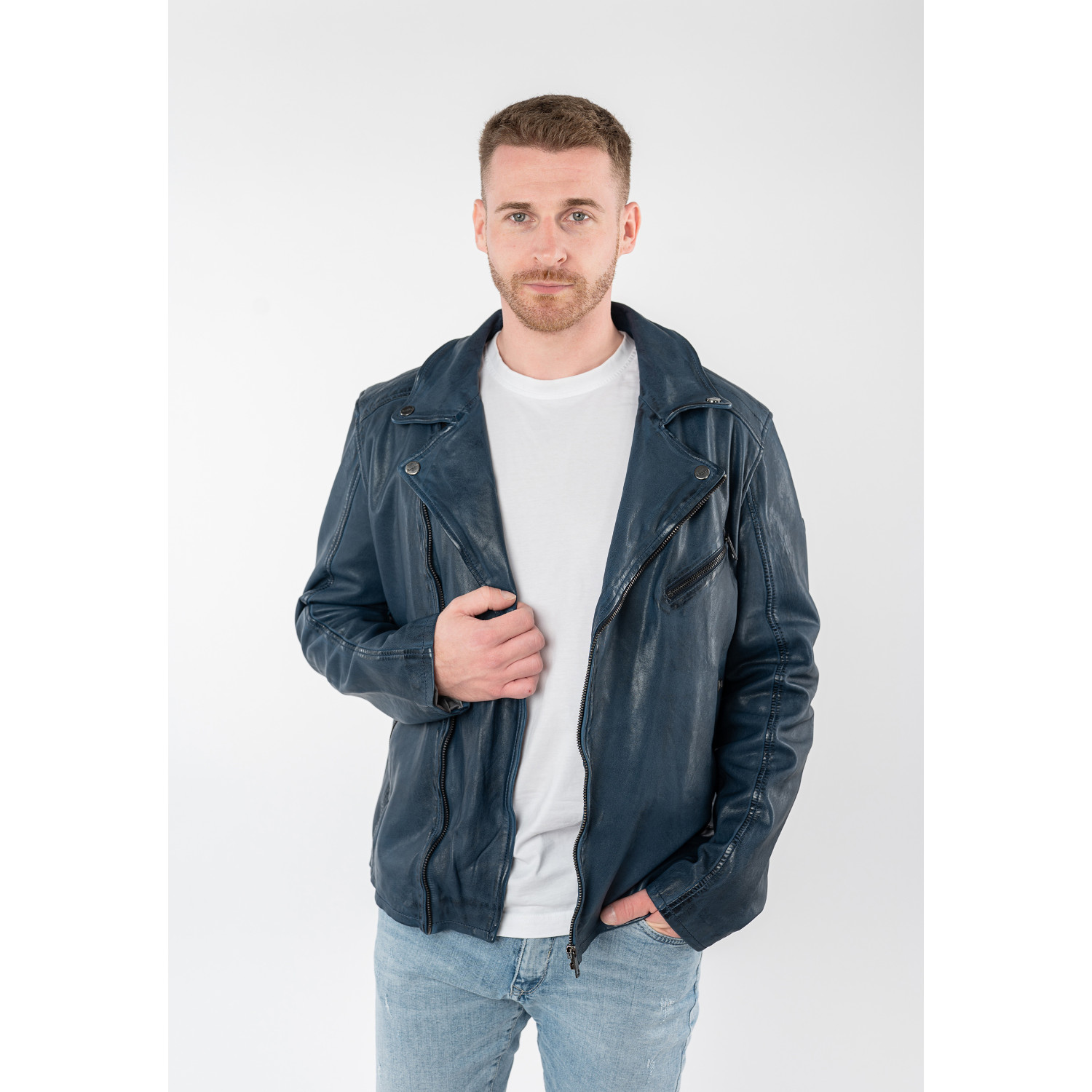 Geaca de Piele Barbati Mauritius Albastru Inchis MMParan