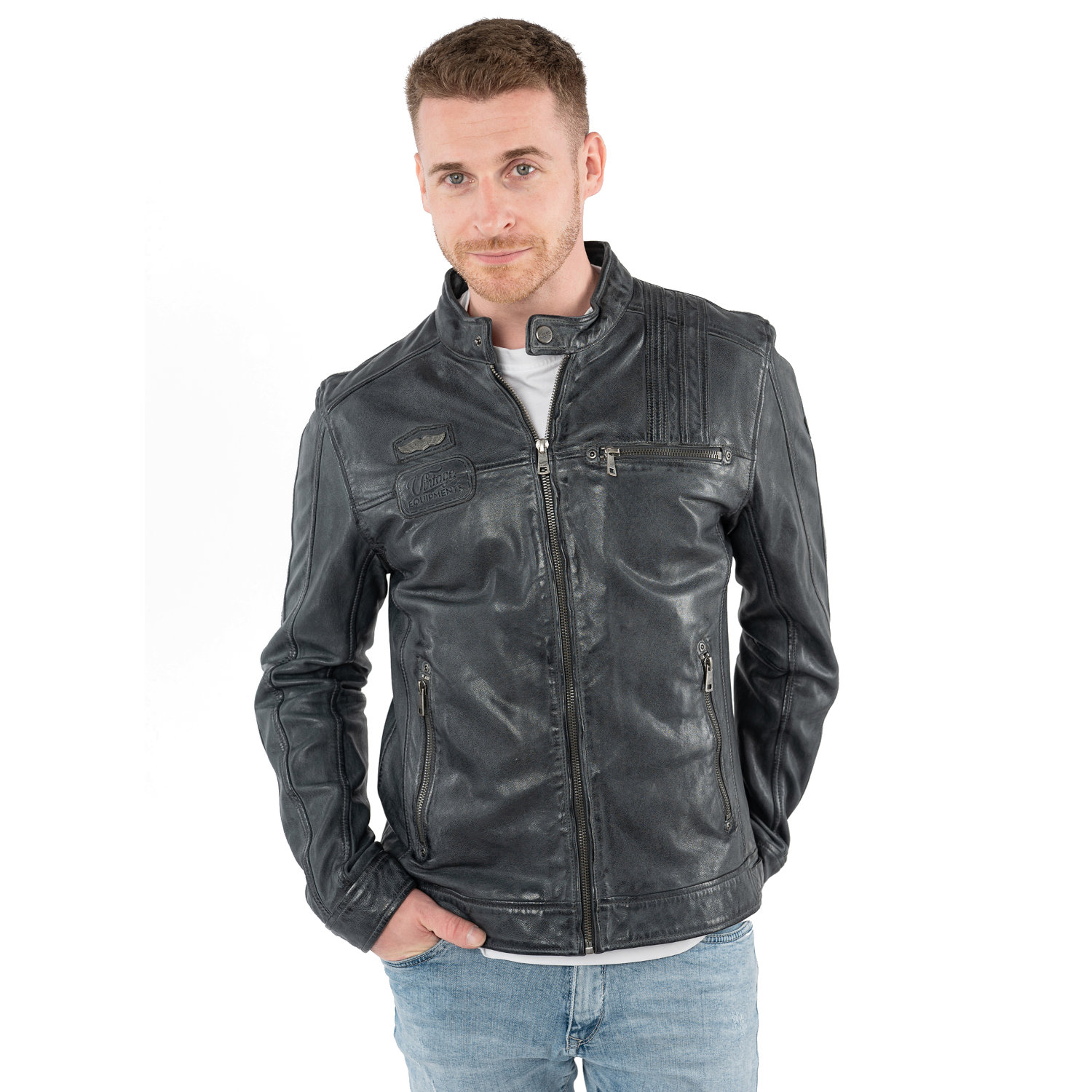 Geacă de piele bărbați Mauritius MMPietar antracit