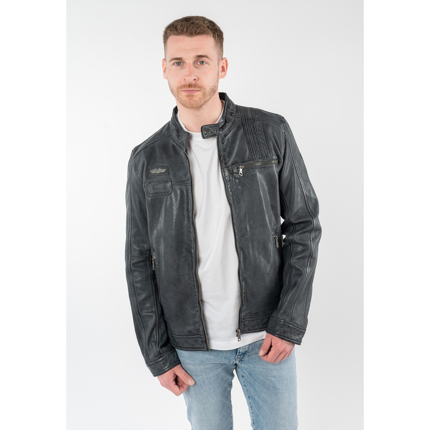 Geacă de piele bărbați Mauritius MMPietar antracit