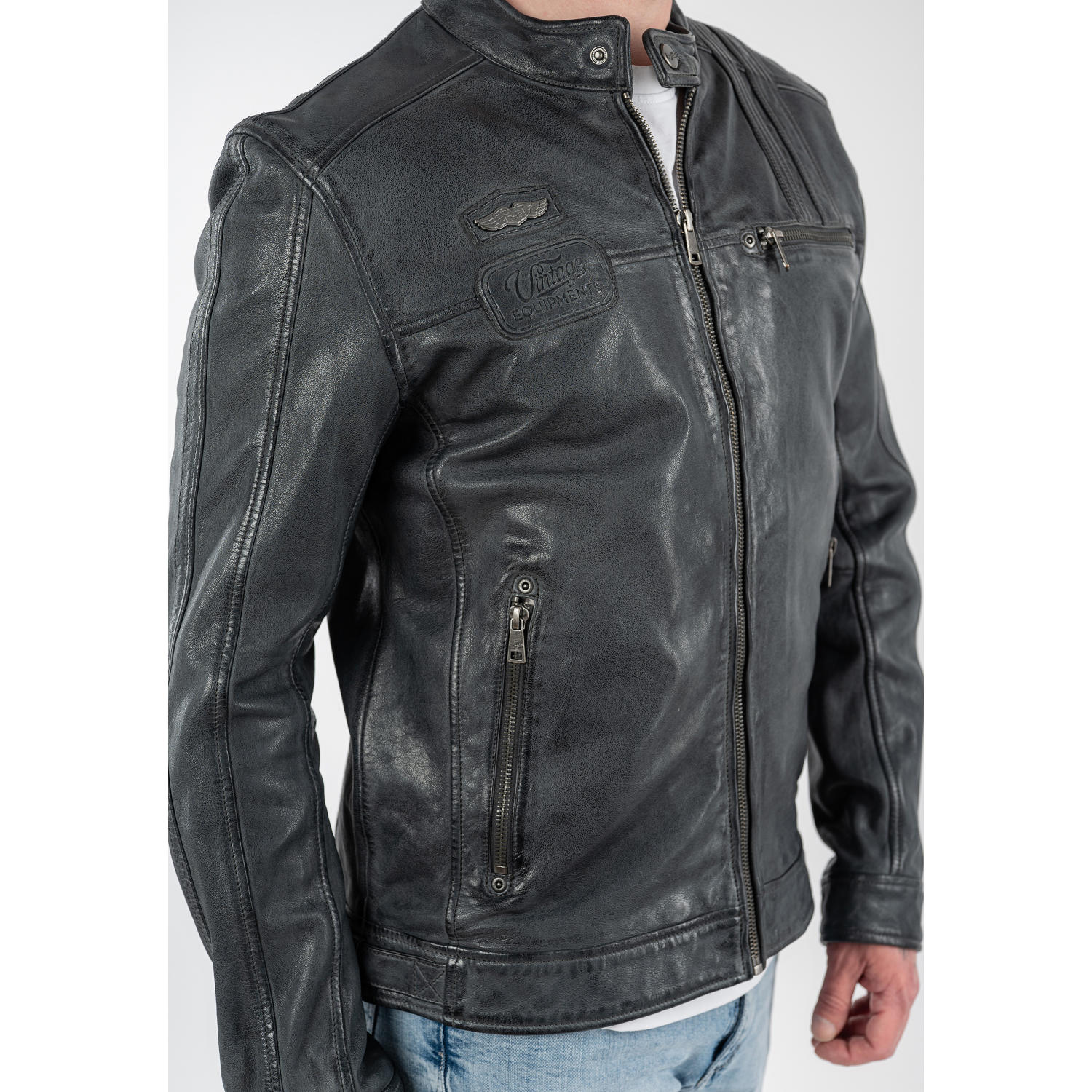 Geacă de piele bărbați Mauritius MMPietar antracit