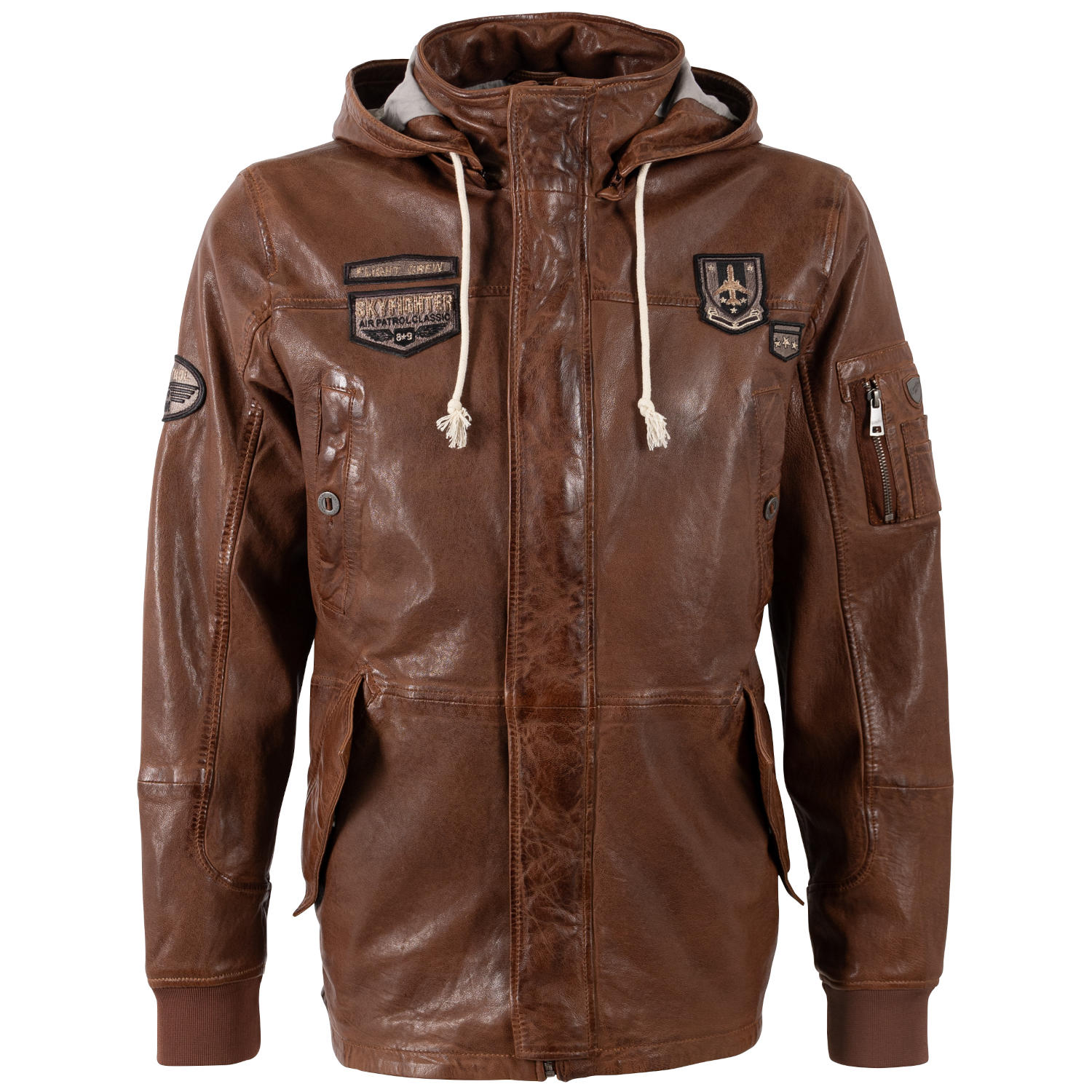 Geacă lungă de piele pentru bărbați Mauritius MMPokhey whiskey cu glugă detașabilă