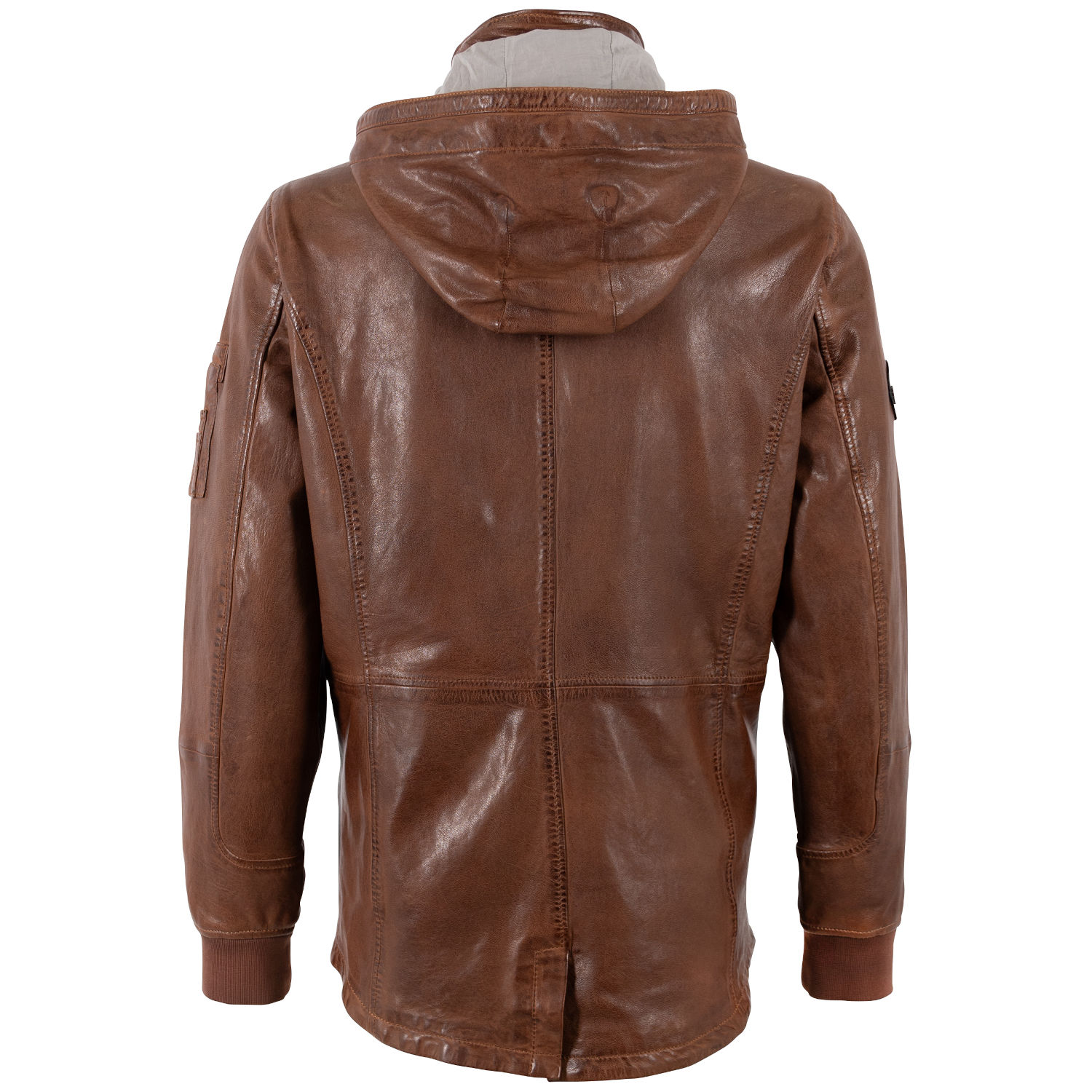 Geacă lungă de piele pentru bărbați Mauritius MMPokhey whiskey cu glugă detașabilă