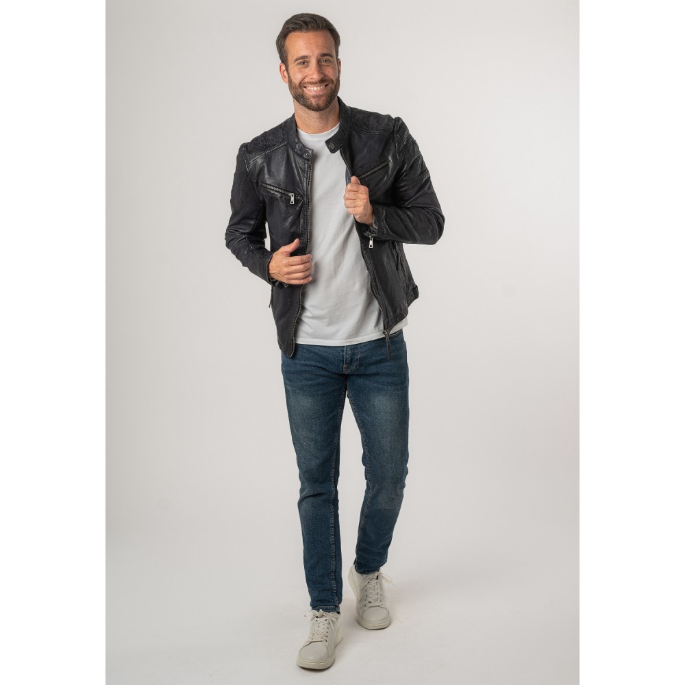 Geaca de Piele Barbati Mauritius Bleumarin Vintage MMReeser - readytowear