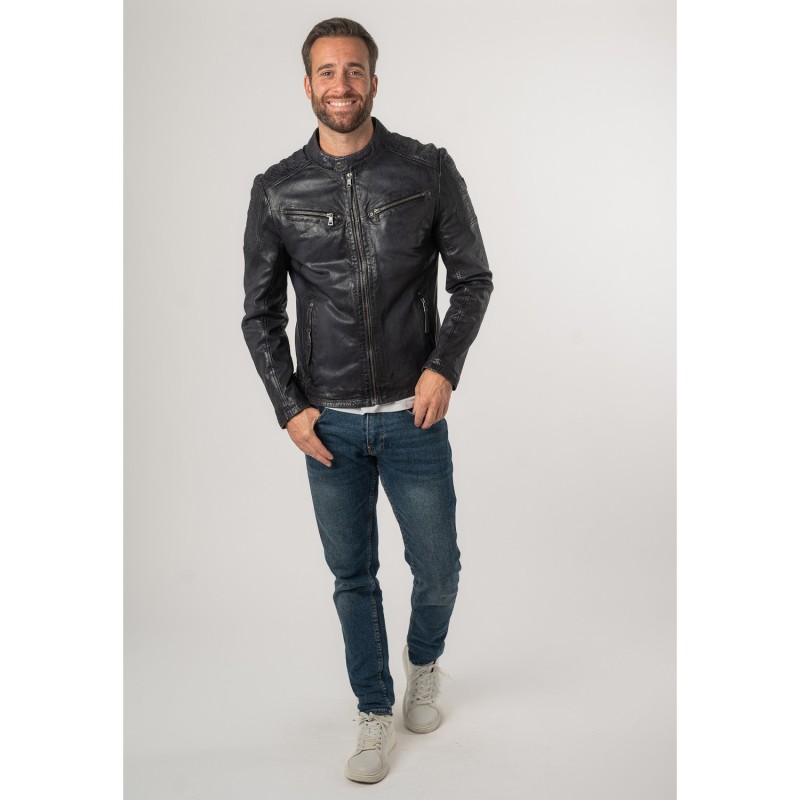 Geaca de Piele Barbati Mauritius Bleumarin Vintage MMReeser – Geci de Piele