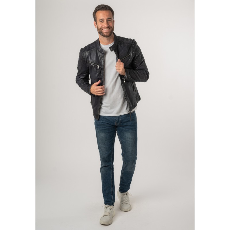 Geaca de Piele Barbati Mauritius Bleumarin Vintage MMReeser – Geci de Piele