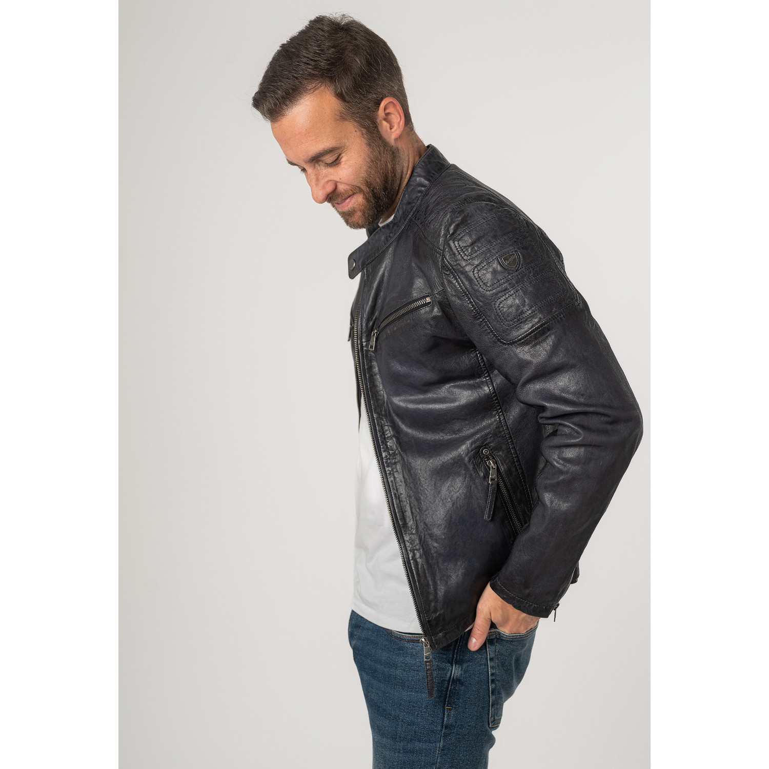 Geaca de Piele Barbati Mauritius Bleumarin Vintage MMReeser – Geci de Piele