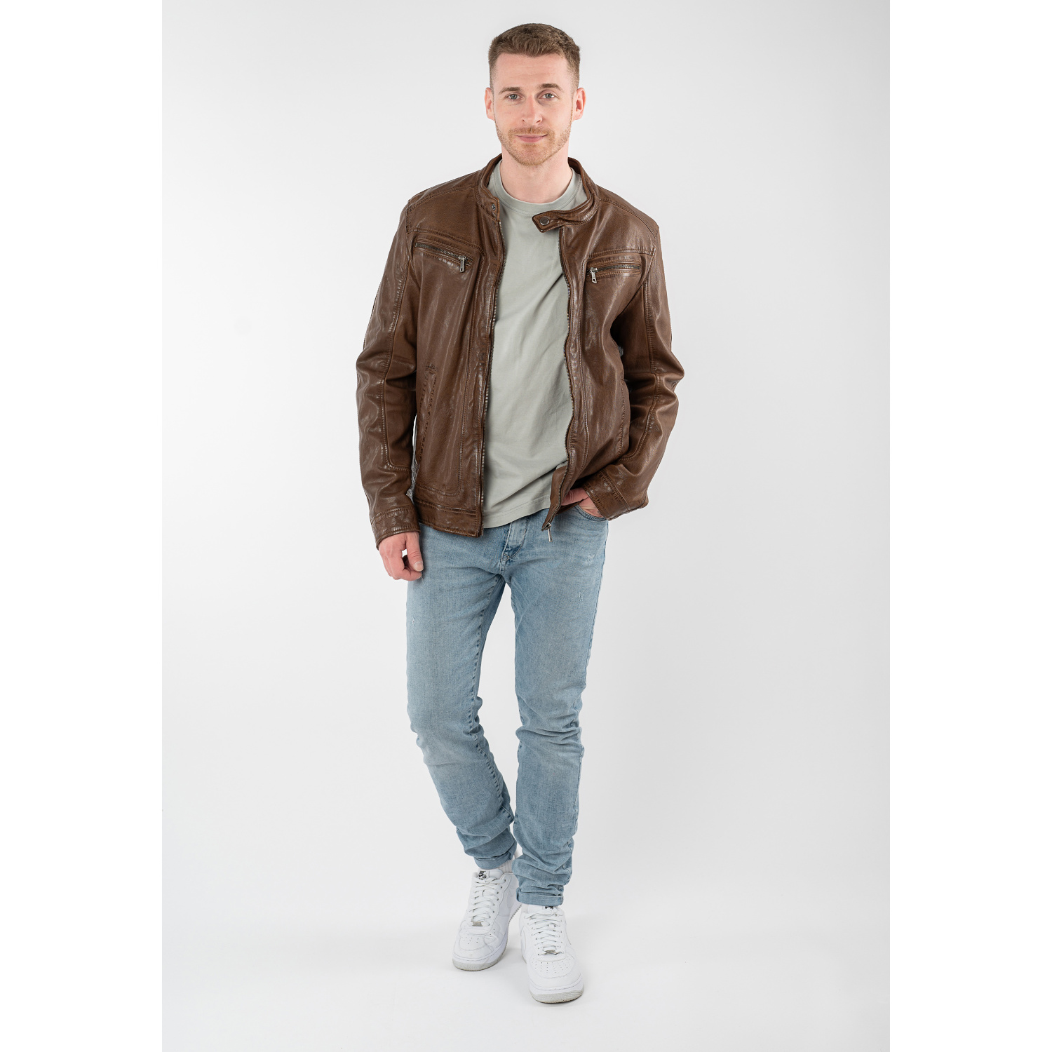 Geacă de piele maro prăfuit bărbați Mauritius MMRoley stil biker