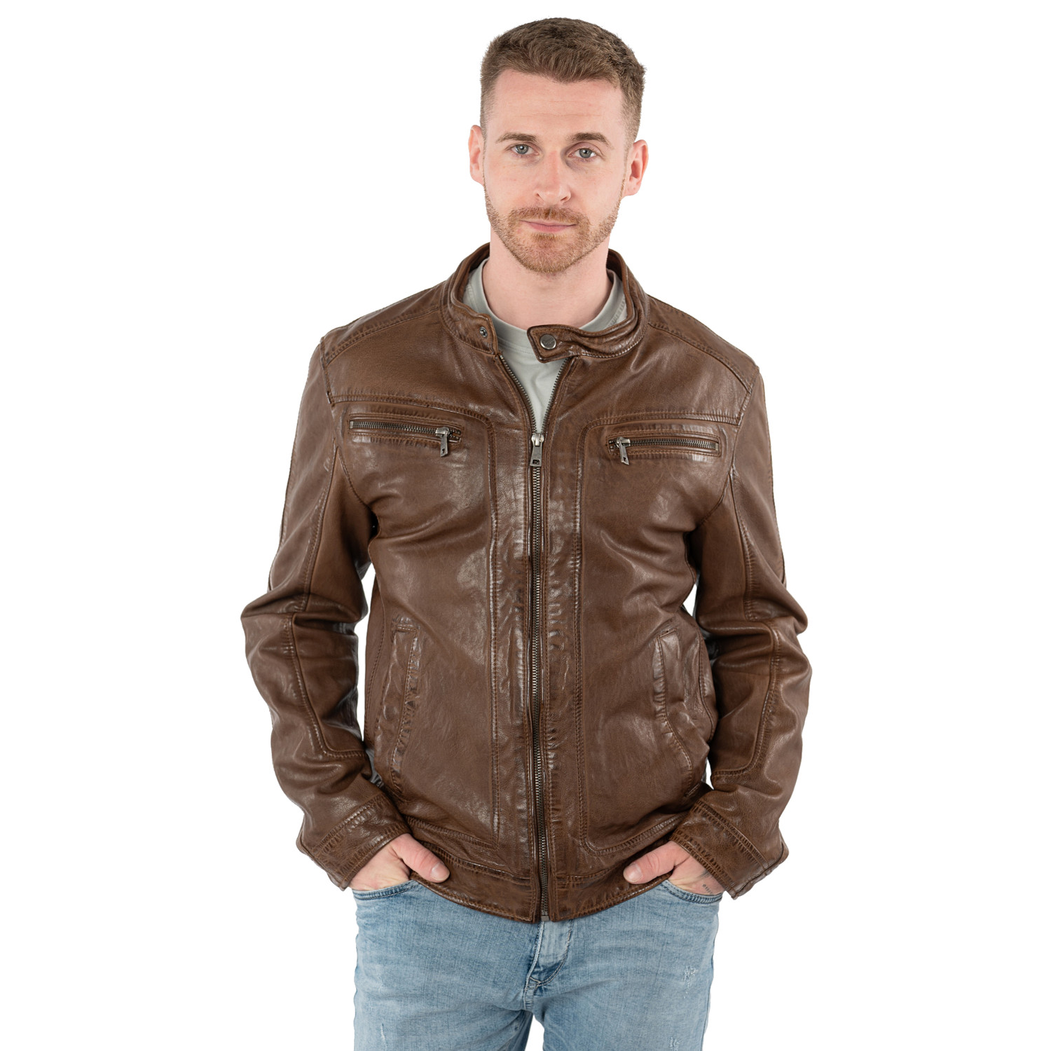 Geacă de piele maro prăfuit bărbați Mauritius MMRoley stil biker