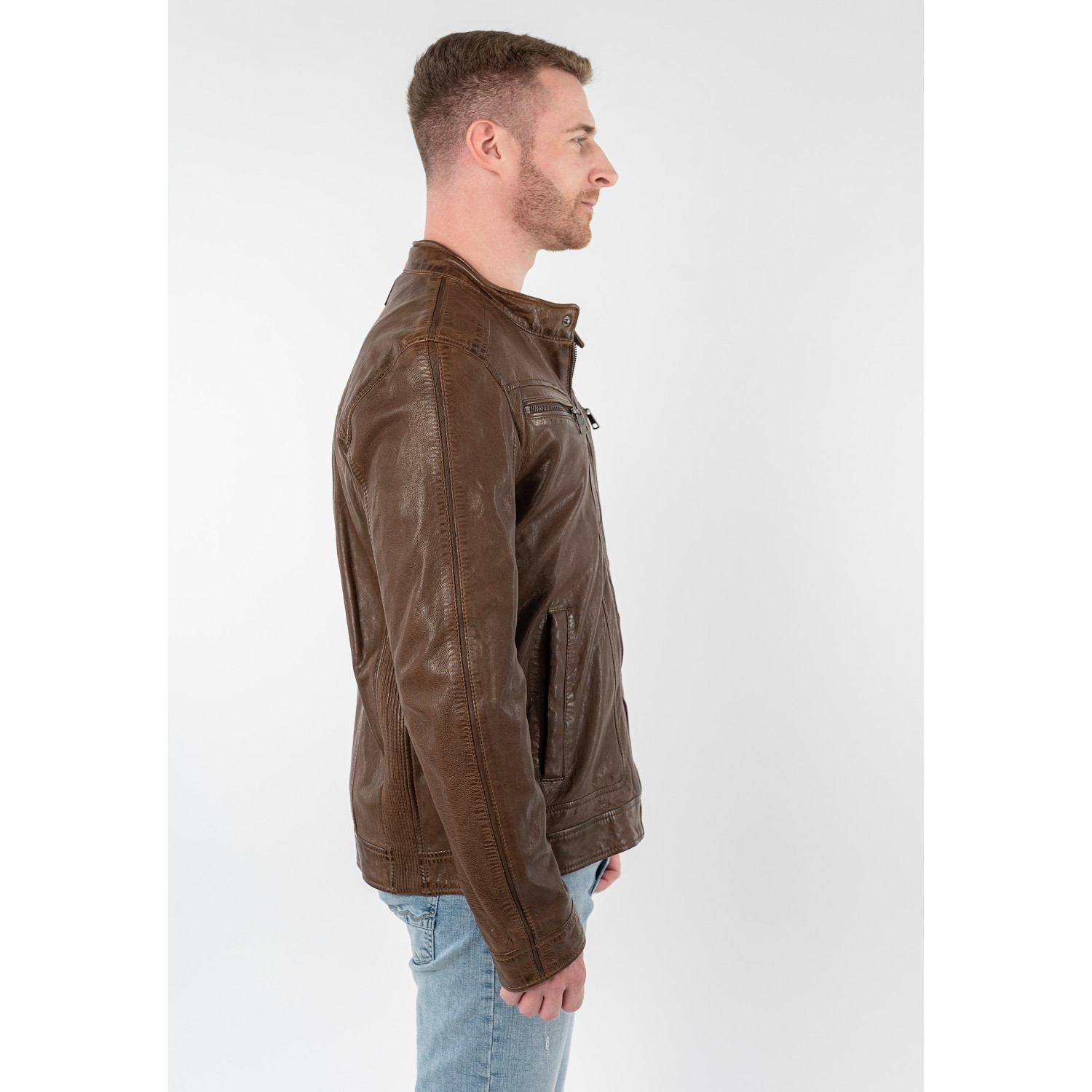 Geacă de piele maro prăfuit bărbați Mauritius MMRoley stil biker