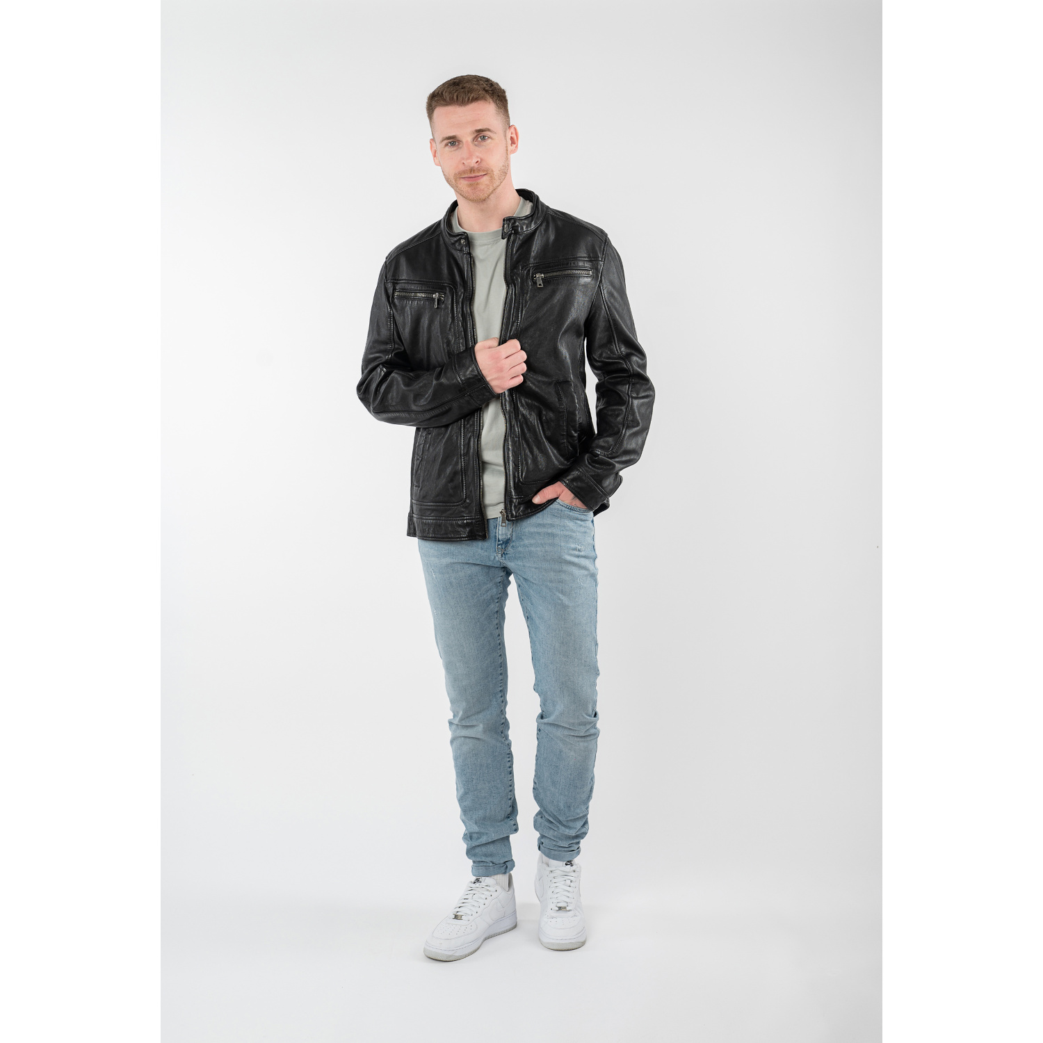 Geacă de piele bărbați Mauritius MMRoley neagră stil biker