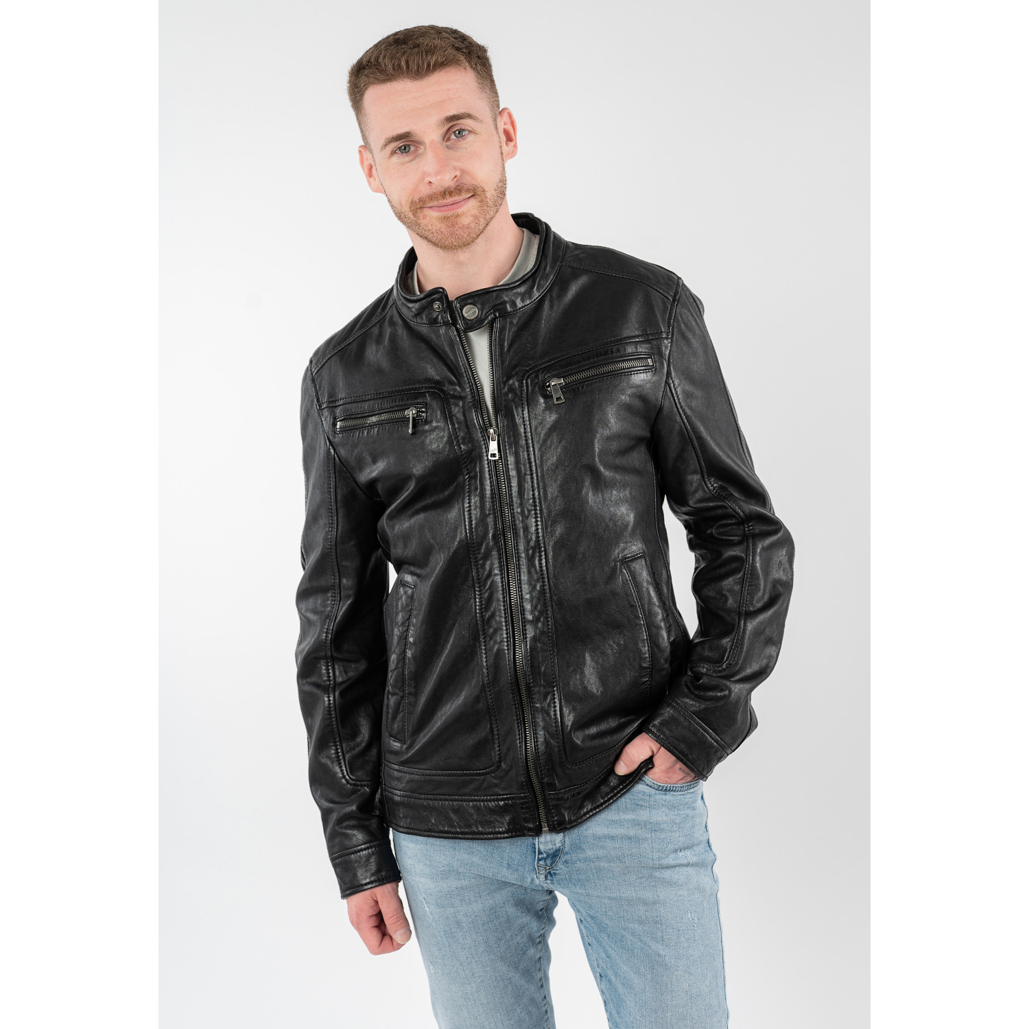 Geacă de piele bărbați Mauritius MMRoley neagră stil biker