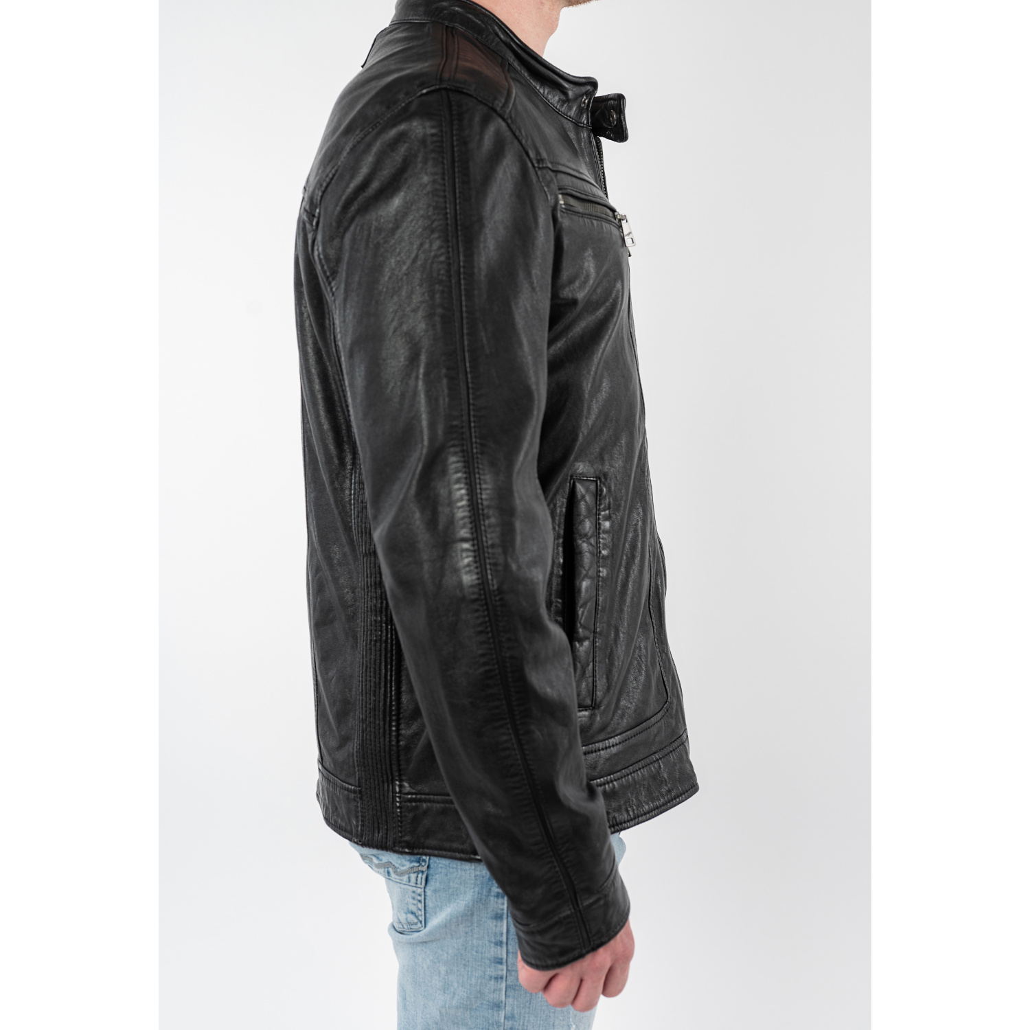 Geacă de piele bărbați Mauritius MMRoley neagră stil biker