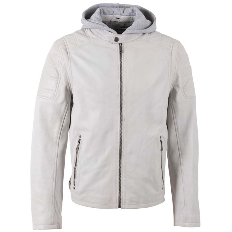 Geaca de Piele Barbati Mauritius Alb Murdar MMRylo – Geci de Piele